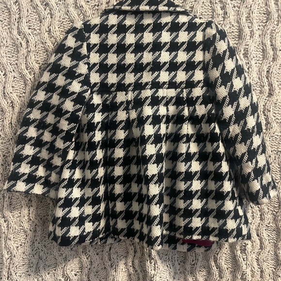 Cherokee Black and White Houndstooth Pea Coat with Pink Interior - Picture 3 of 3